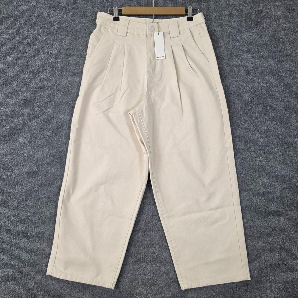 Sweats Pants Womens XS Pleated Chino Beige Baggy Crop Casual Relaxed Streetwear